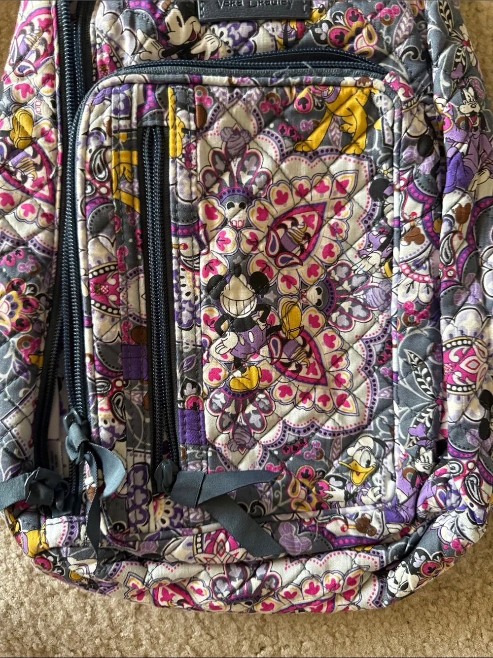 Vera Bradley Disney Pattern Gray and Purple Paisley Sling Backpack